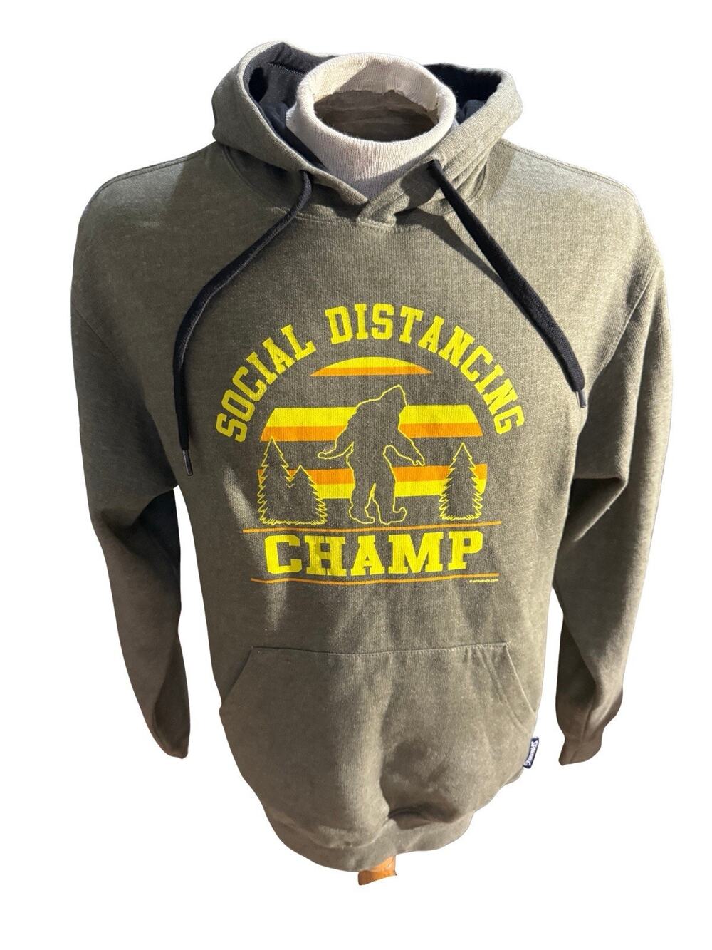 Spalding Hoodie M Social Distancing Champ Bigfoot Sasquatch Graphic Green